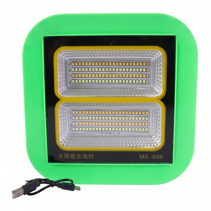 Portable flood light with handle and mounting options for outdoor use