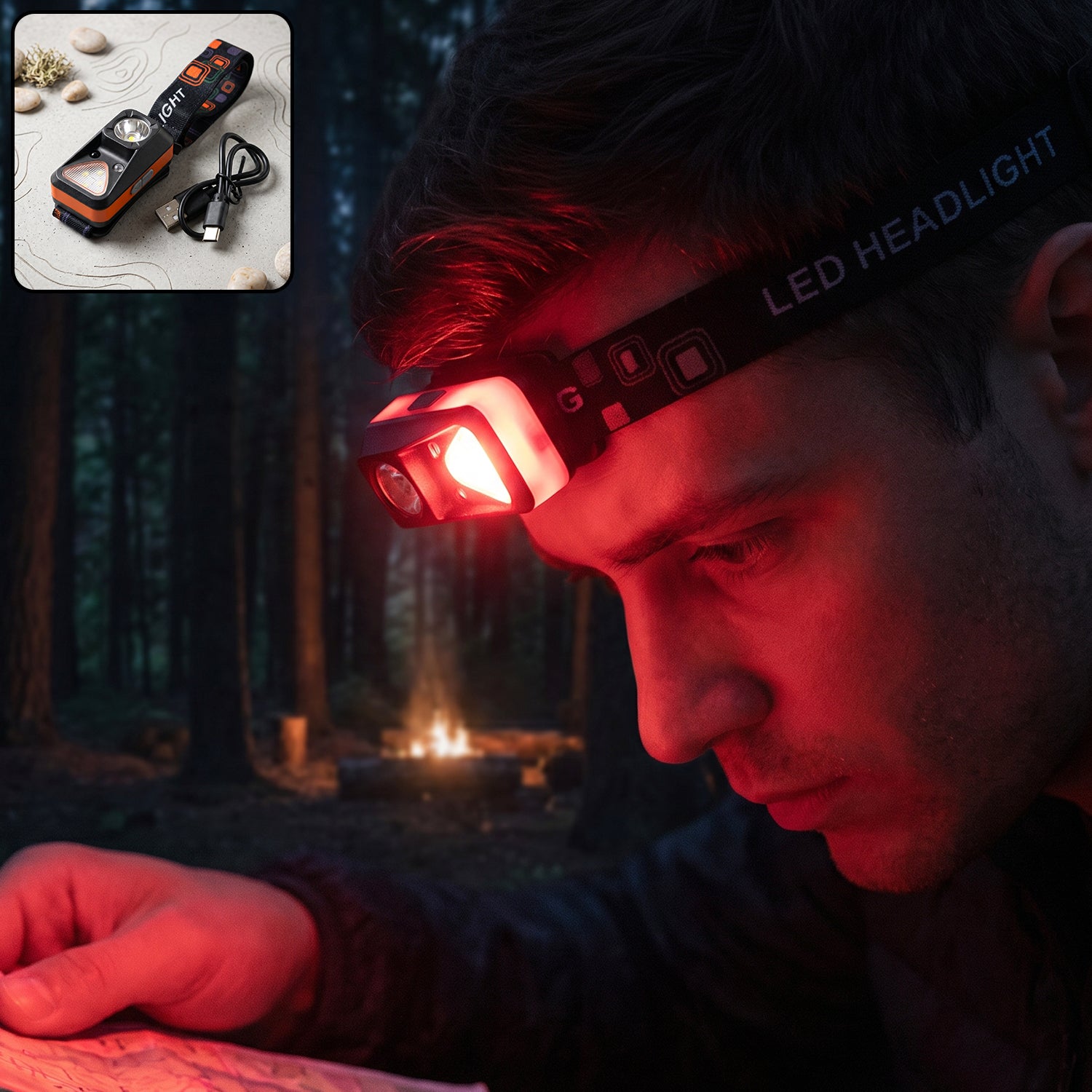 Inductive LED Head Lamp Rechargeable Motion Sensor Headlight (1 Pc)
