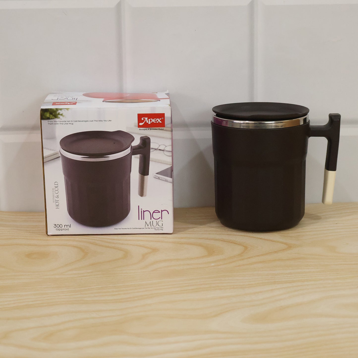 Apex Compact Coffee Mug 300 ML with Handle and Lid Matte Black (1 Pc)