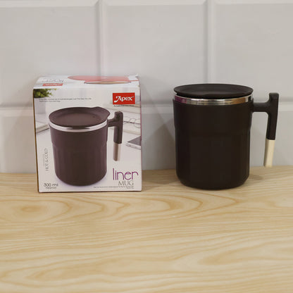 Apex Compact Coffee Mug 300 ML with Handle and Lid Matte Black (1 Pc)