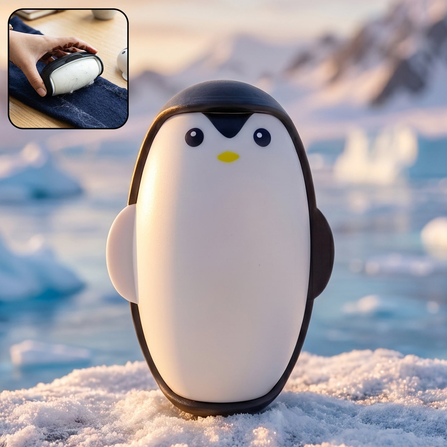 Close-up of penguin shaped lint roller
