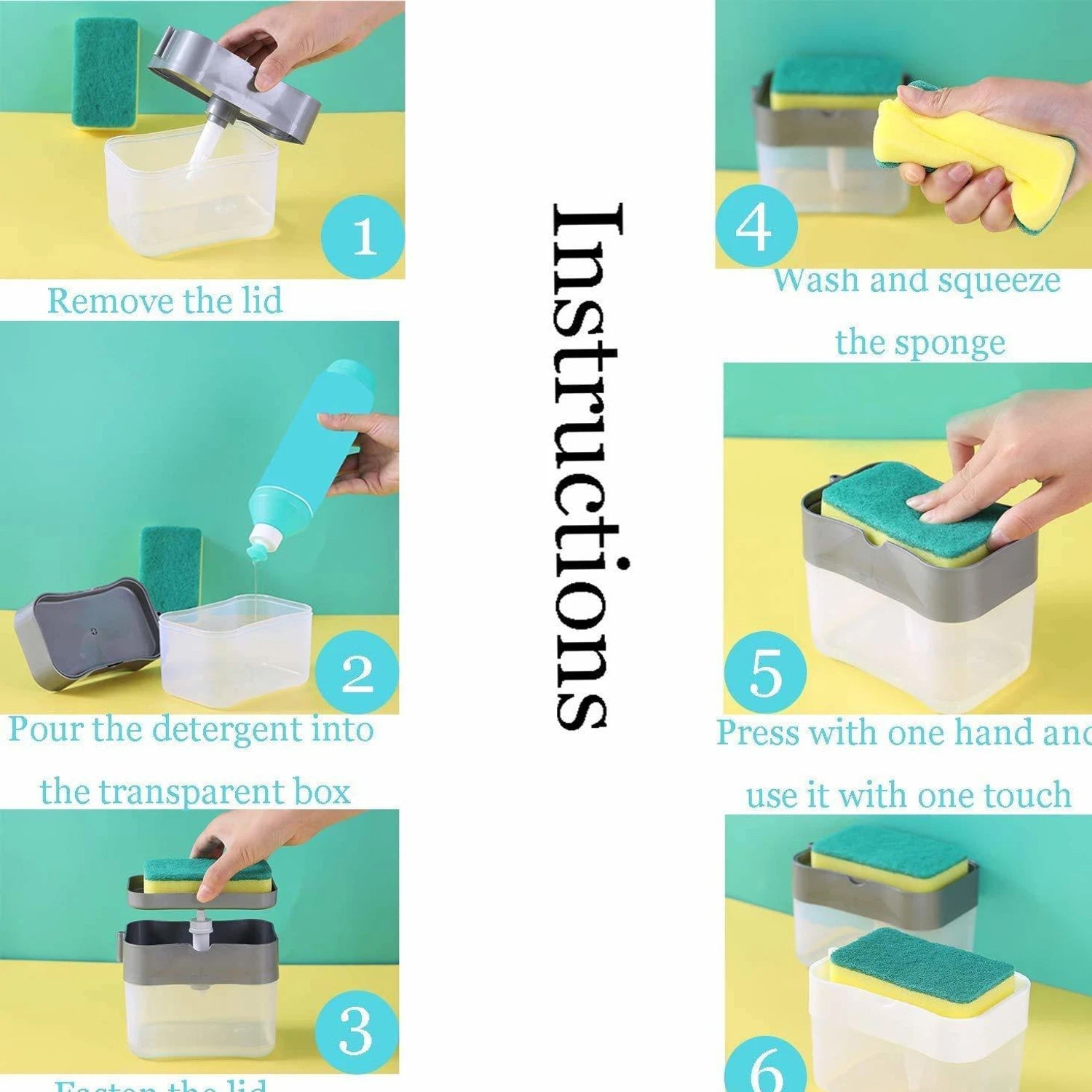 Liquid Soap Dispenser on Countertop with Sponge Holder For Pet