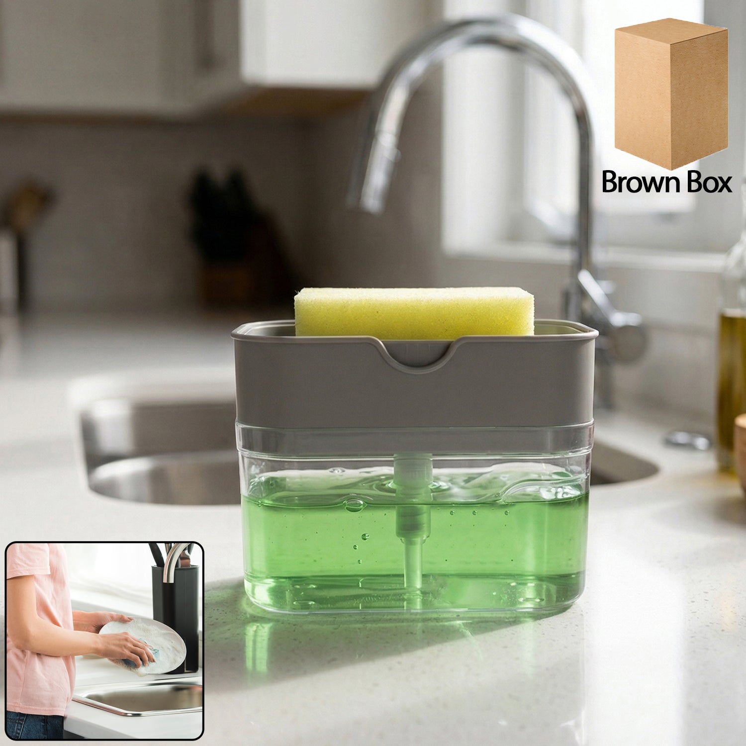 Liquid Soap Dispenser on Countertop with Sponge Holder For Pet
