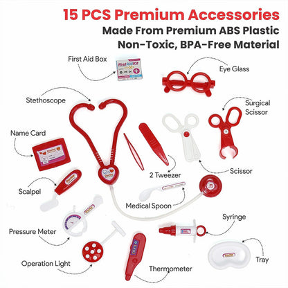 Aditi Little Doctor Play Set with 15 Medical Tools & Carry Case for Kids