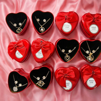 Heart Pendant Necklace Gift Set with Decorative Heart Box for Gifting ( DESIGN MAY VARY OF THE NECKLACE)