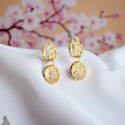 Dual-Tone Gold Plated Geometric Pattern Link Necklace Set