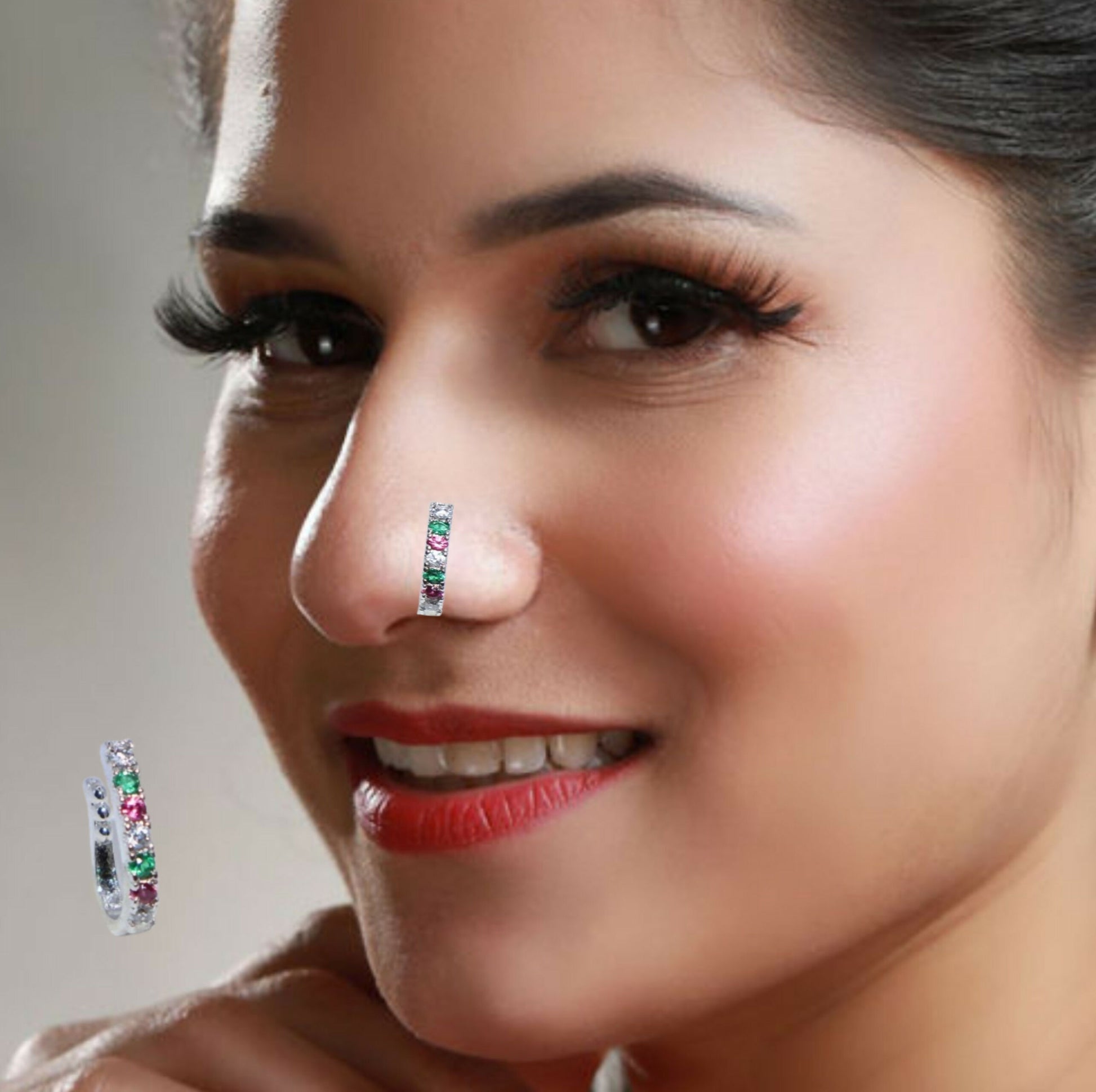 Non-Piercing AD Nose Clip Set - Flower & Pave Hoop