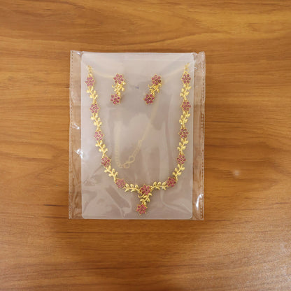 Everlasting Bloom V-Necklace with Ruby Floral Design and Elegant Gold Detailing