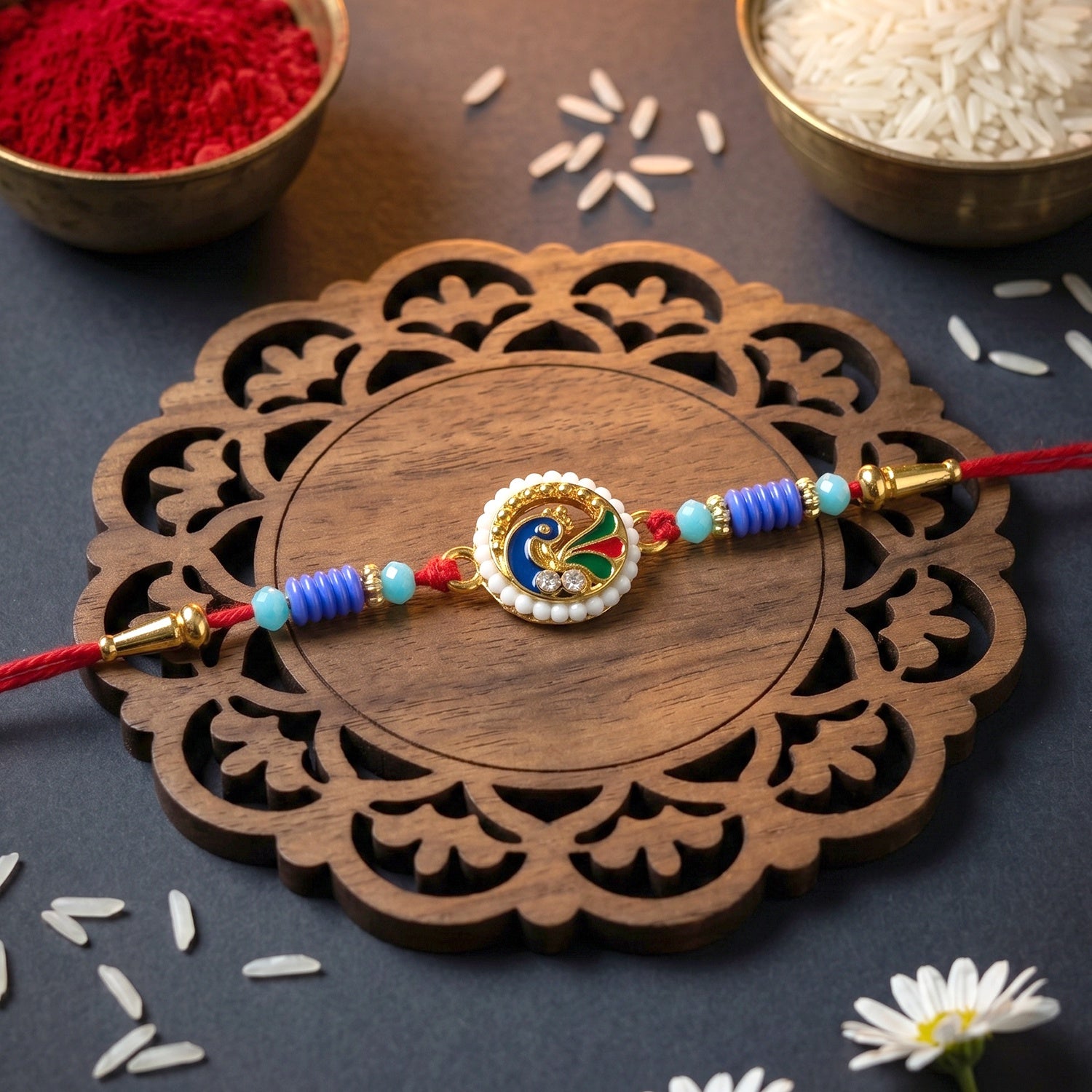 Peacock Pearl Frame Designer Rakhi