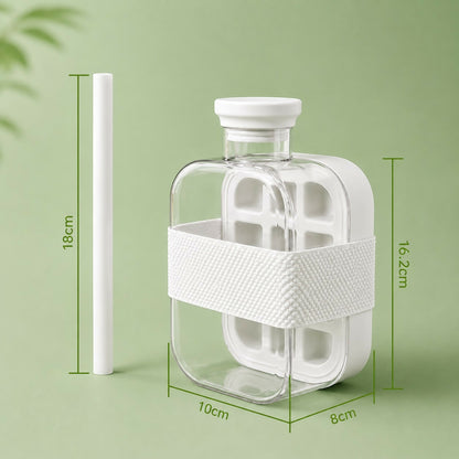 Leakproof Ice Cube Tray Bottle with Straw & Silicone Sleeve