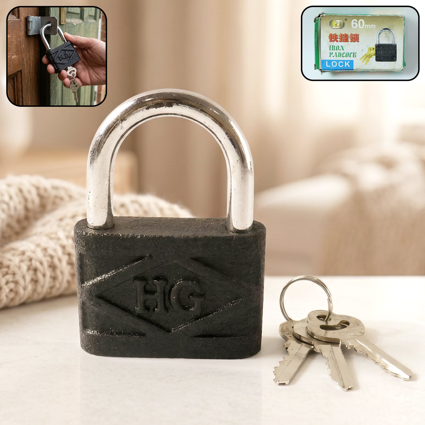 Heavy Duty 60mm Iron Pad Lock front view