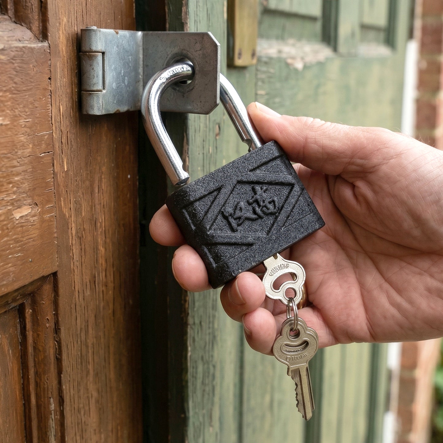 Pad lock with keys beside it