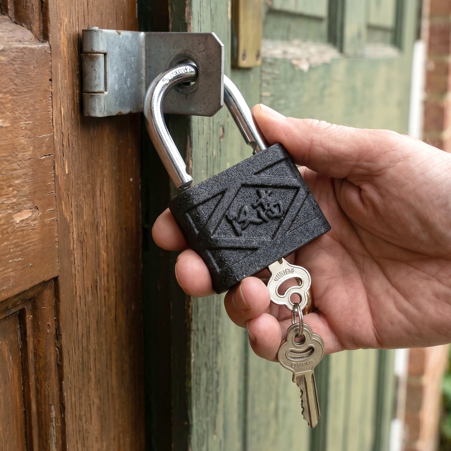 Pad lock with keys beside it