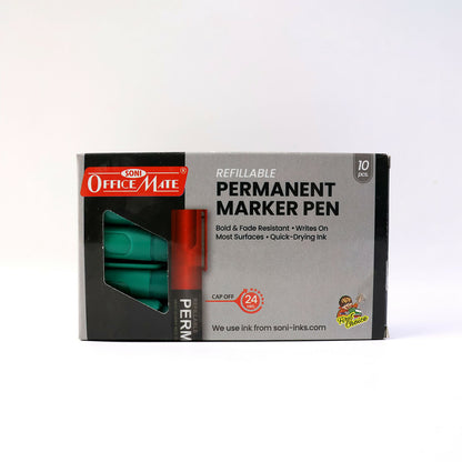 Refillable Permanent Marker Pen – Green Ink, 10 Piece Combo