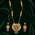 Traditional Gold-Plated Peacock Motif Mangalsutra & Floral Drop Earring Set