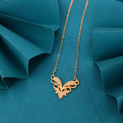 Gold Plated Butterfly Necklace with Pink AD Stones For women and girls