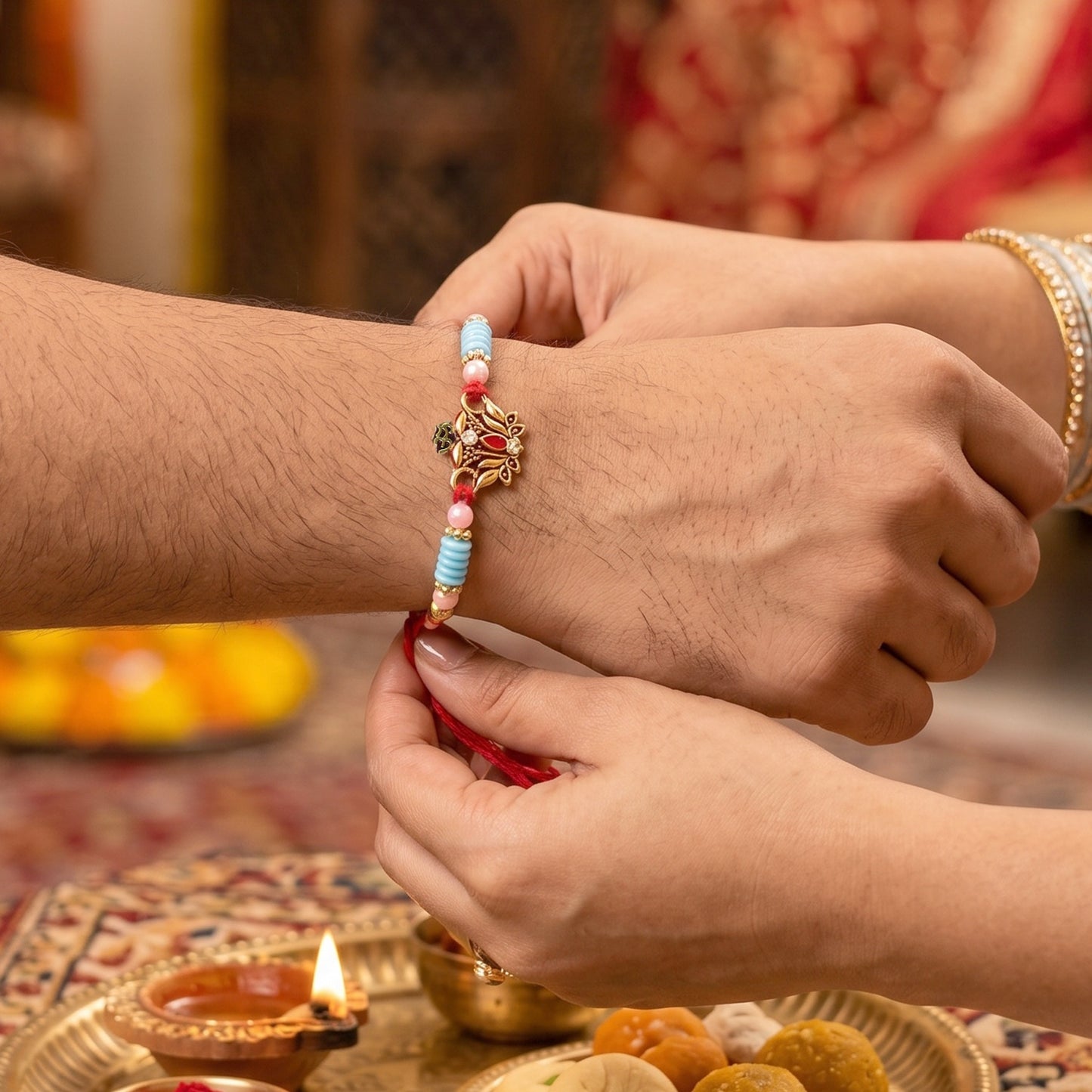 Decorative beads and soft thread Rakhi