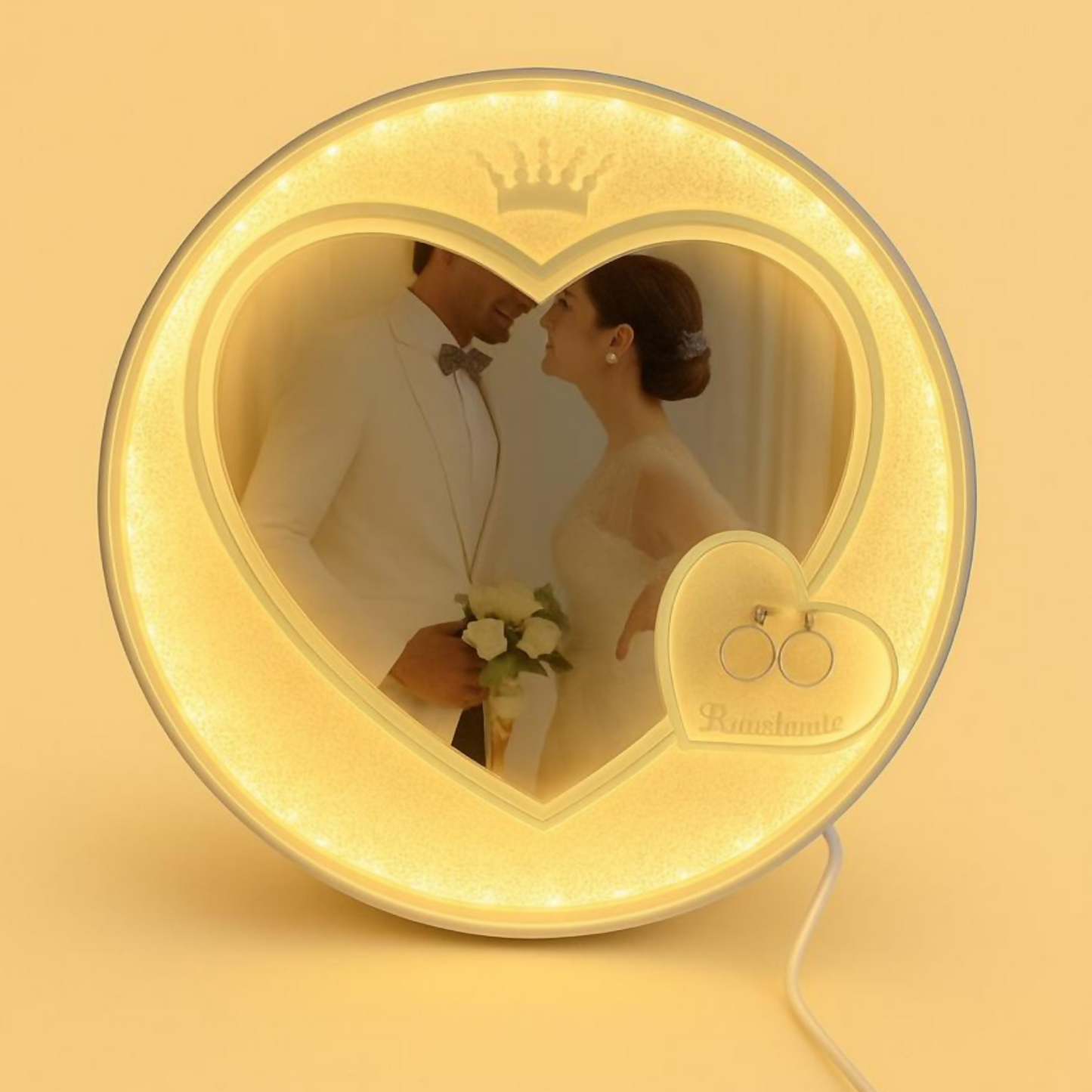 Romantic Heart-Shape LED Photo Frame Night Lamp for Bedroom | Warm Light Customized Photo Frame Lamp for Couples, Wedding Gifts, Anniversary & Home Decor | Crown Design Love Lamp with USB Power – Tabletop Decorative Light