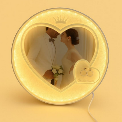 Romantic Heart-Shape LED Photo Frame Night Lamp for Bedroom | Warm Light Customized Photo Frame Lamp for Couples, Wedding Gifts, Anniversary & Home Decor | Crown Design Love Lamp with USB Power – Tabletop Decorative Light