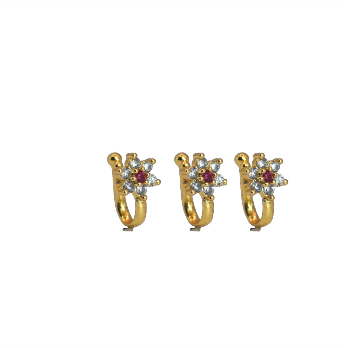 Gold Plated Floral Multicolor Stone Nose Ring for Women Combo Pack of 3