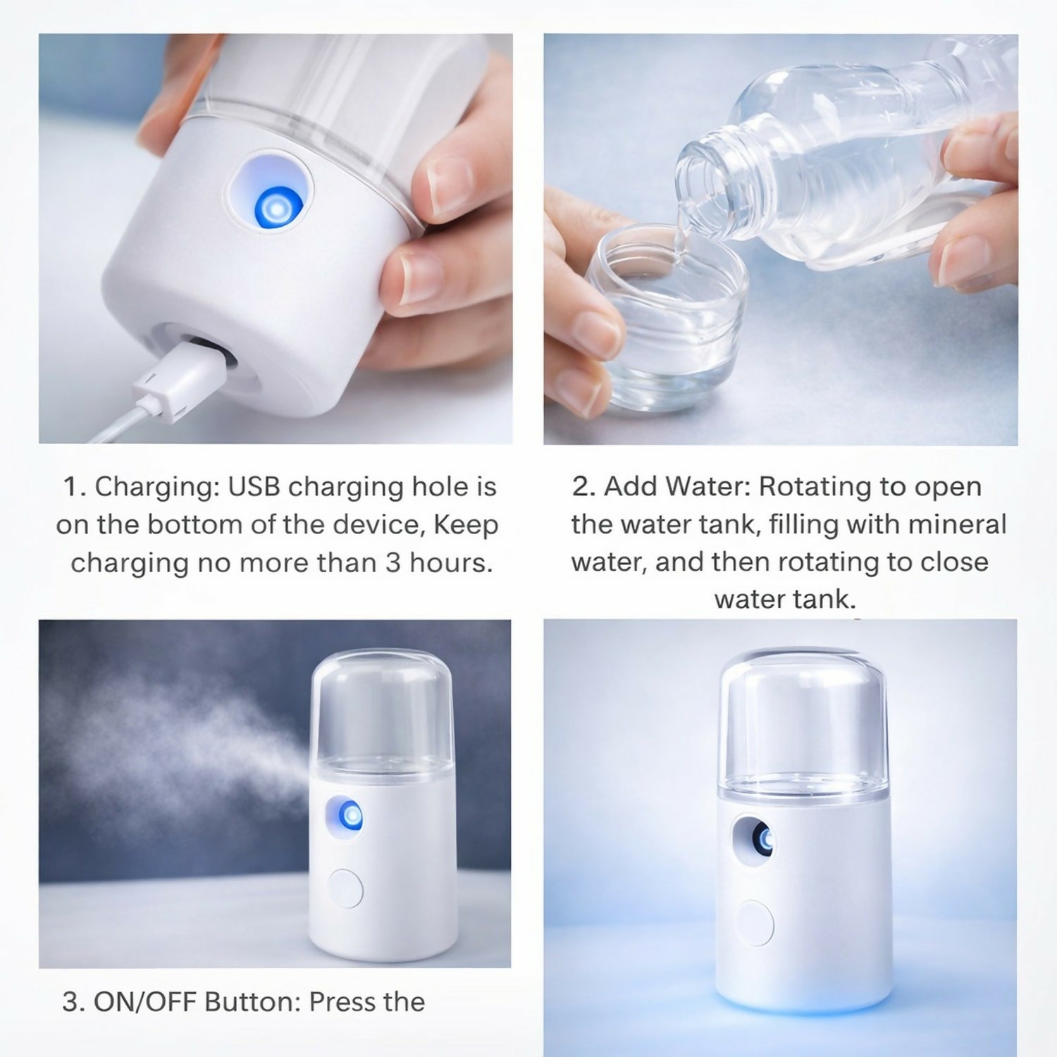 USB Rechargeable Nano Mist Sprayer Facial Humidifier for Face & Skin Care