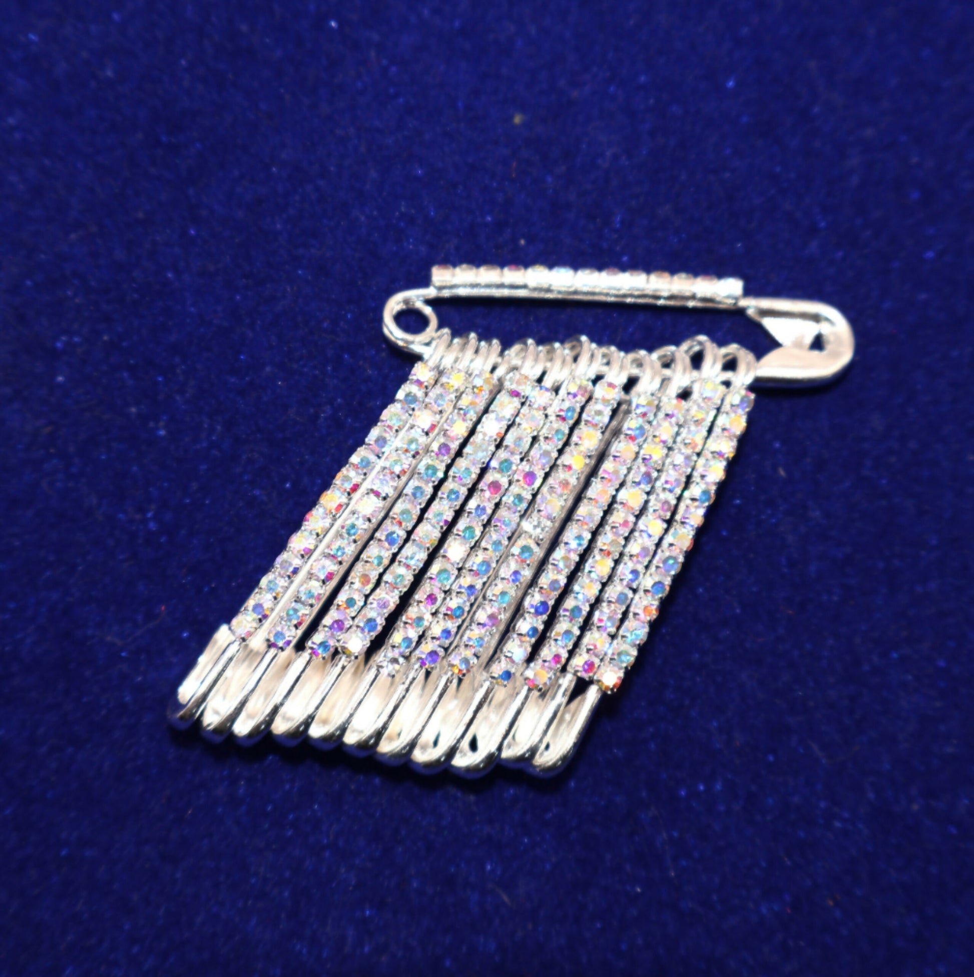 Rainbow Rhinestone Silver Saree Pin Brooch Set (12pcs, 4cm, Medium)