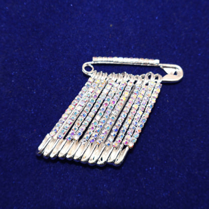 Rainbow Rhinestone Silver Saree Pin Brooch Set (12pcs, 4cm, Medium)