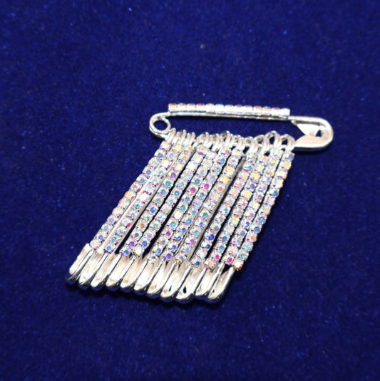 Rainbow Rhinestone Silver Saree Pin Brooch Set (12pcs, 4cm, Medium)