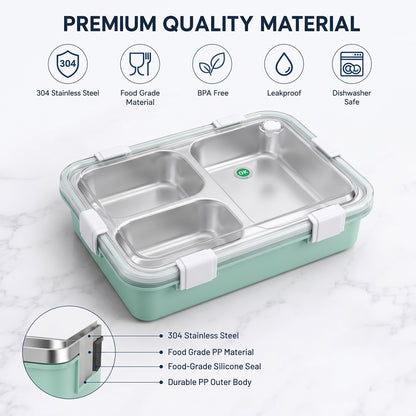 Stainless Steel Lunch Box 2 Section – Leakproof & Durable with Spoon