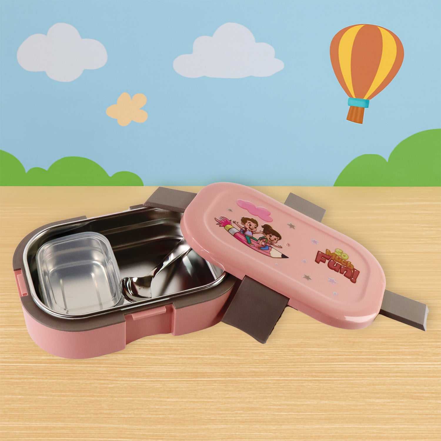 Kids Cartoon Lunch Box Set with Stainless-Steel Inner Tray (1 Set)