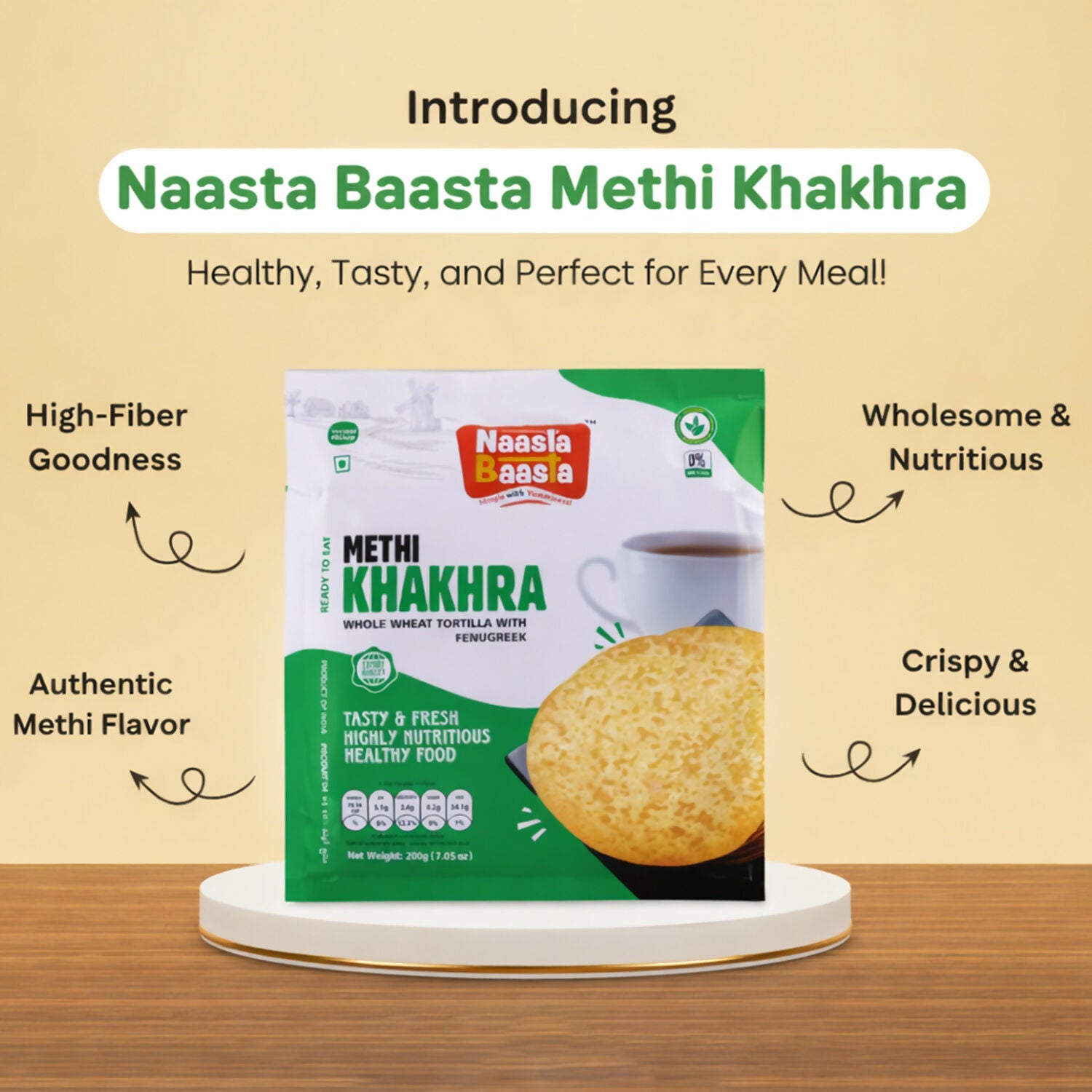 Naasta Baasta Methi Khakhra Healthy Whole Wheat Tortilla with Fenugreek Ready To Eat Tasty & Fresh Snack(200gm)