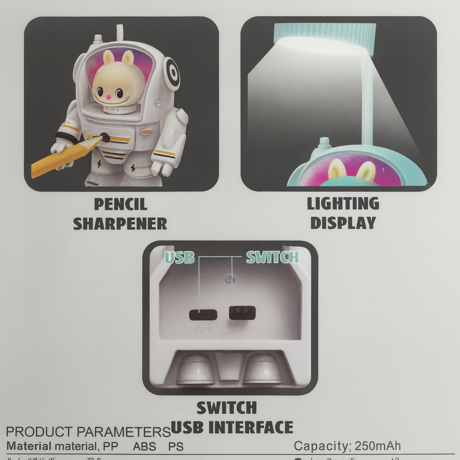 Astronaut Robot Desk Lamp with LED Light, USB Rechargeable Study Lamp