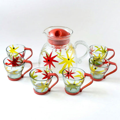 Heat-resistant glass jug with floral pattern
