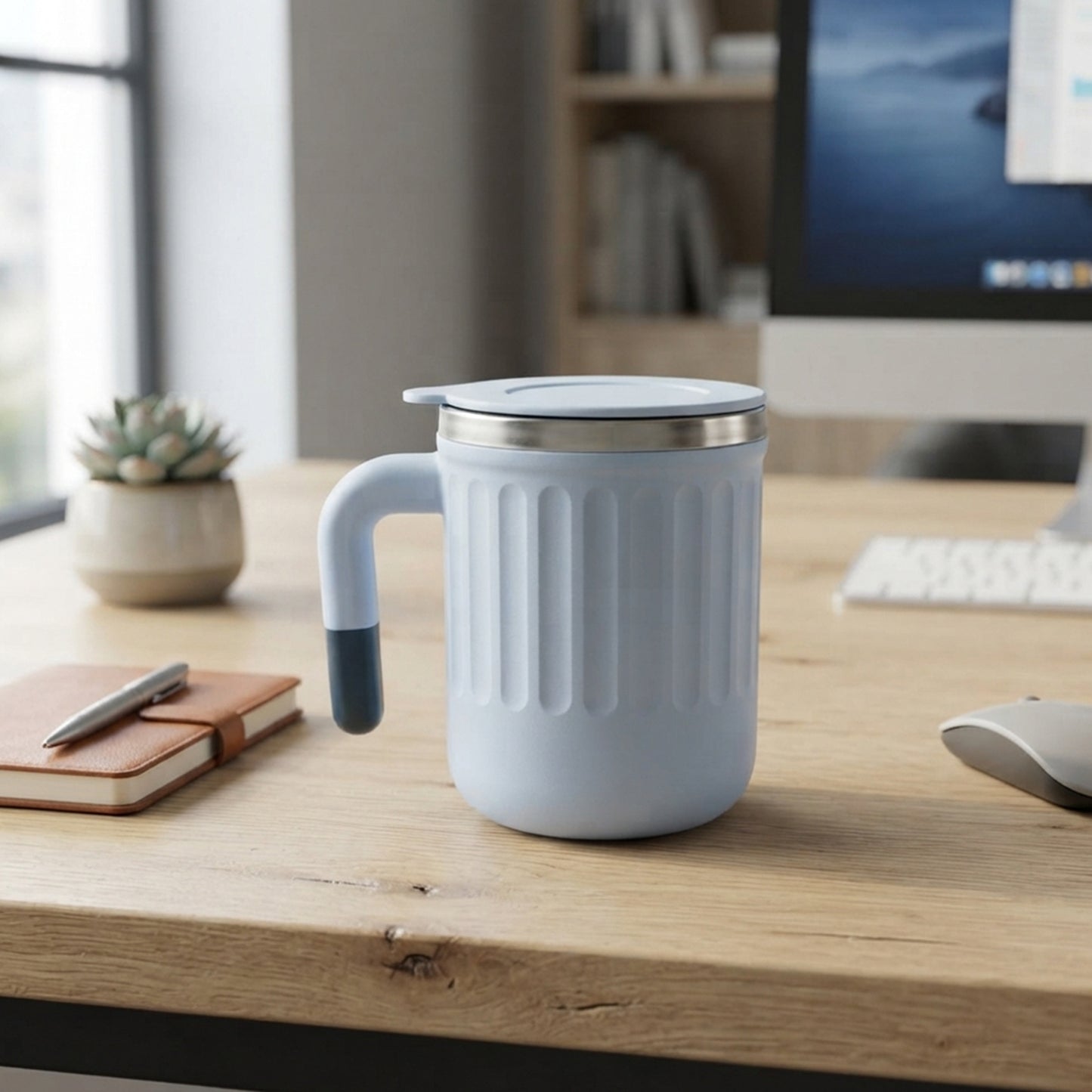 Apex Office Mug 400 ML with Handle and Lid Steel Rim Coffee Mug (1 Pc)