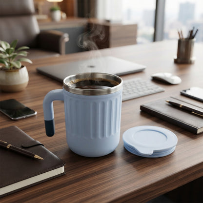 Apex Office Mug 400 ML with Handle and Lid Steel Rim Coffee Mug (1 Pc)