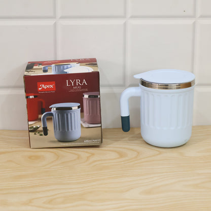 Apex Office Mug 400 ML with Handle and Lid Steel Rim Coffee Mug (1 Pc)
