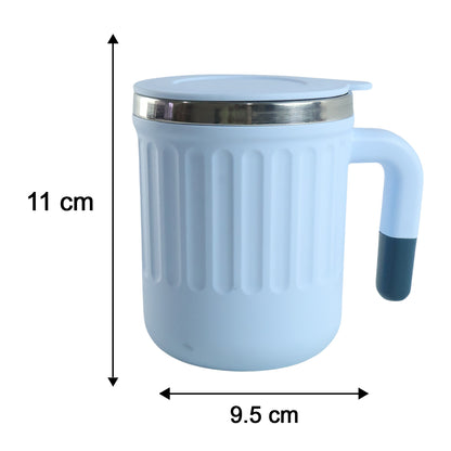 Apex Office Mug 400 ML with Handle and Lid Steel Rim Coffee Mug (1 Pc)