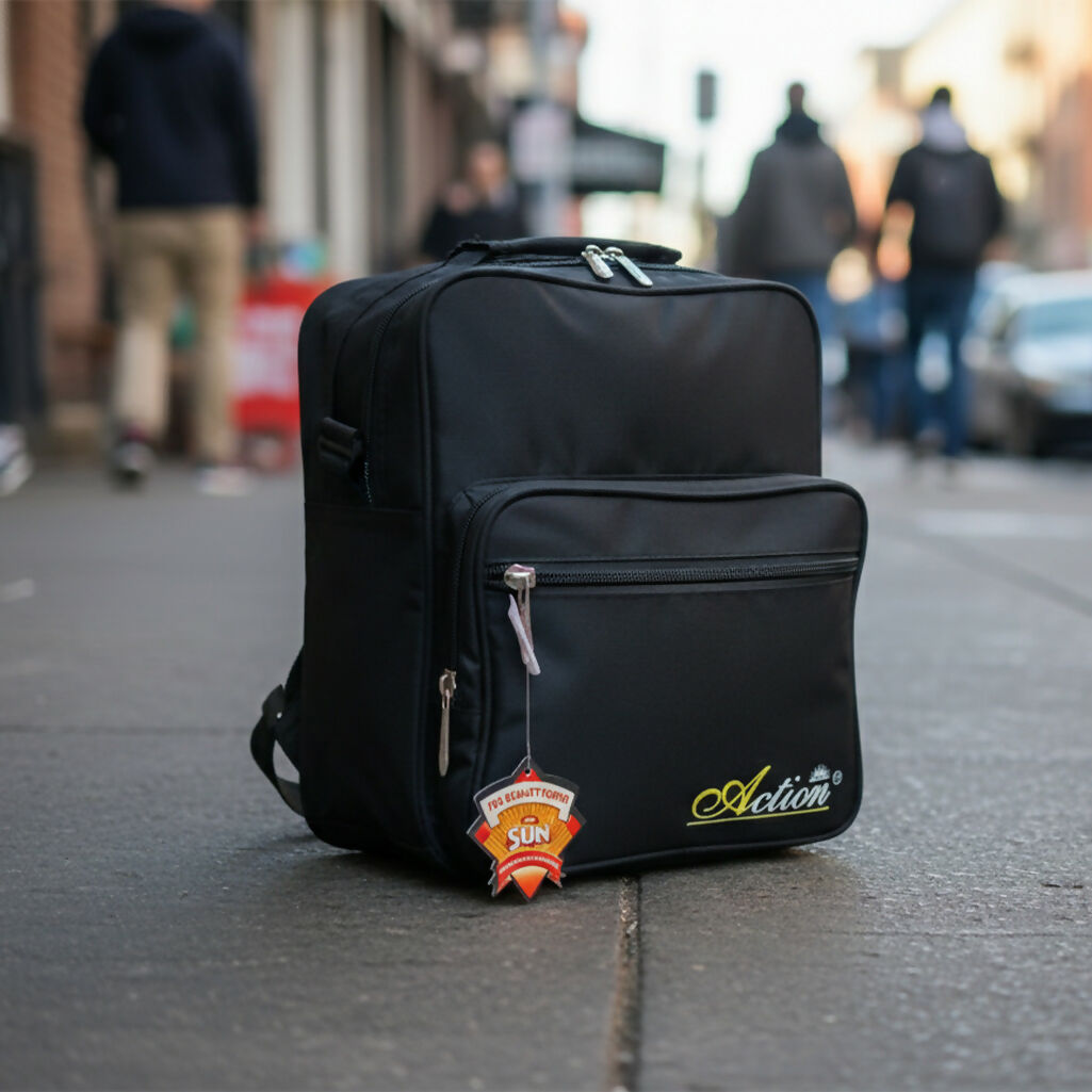 Black Action Tiffin Bag – Multi-Compartment Lunch Bag for Office & School