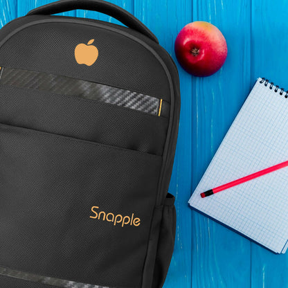 Snapple Black Laptop Backpack with Orange Logo – Travel Bag for Men & Women, Fits 15-Inch Laptop, Lightweight, Durable, Multi-Pocket Office & School Backpack