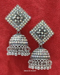 Silver Jhumka – Sparkling Diamond-Stone Encrusted Earrings