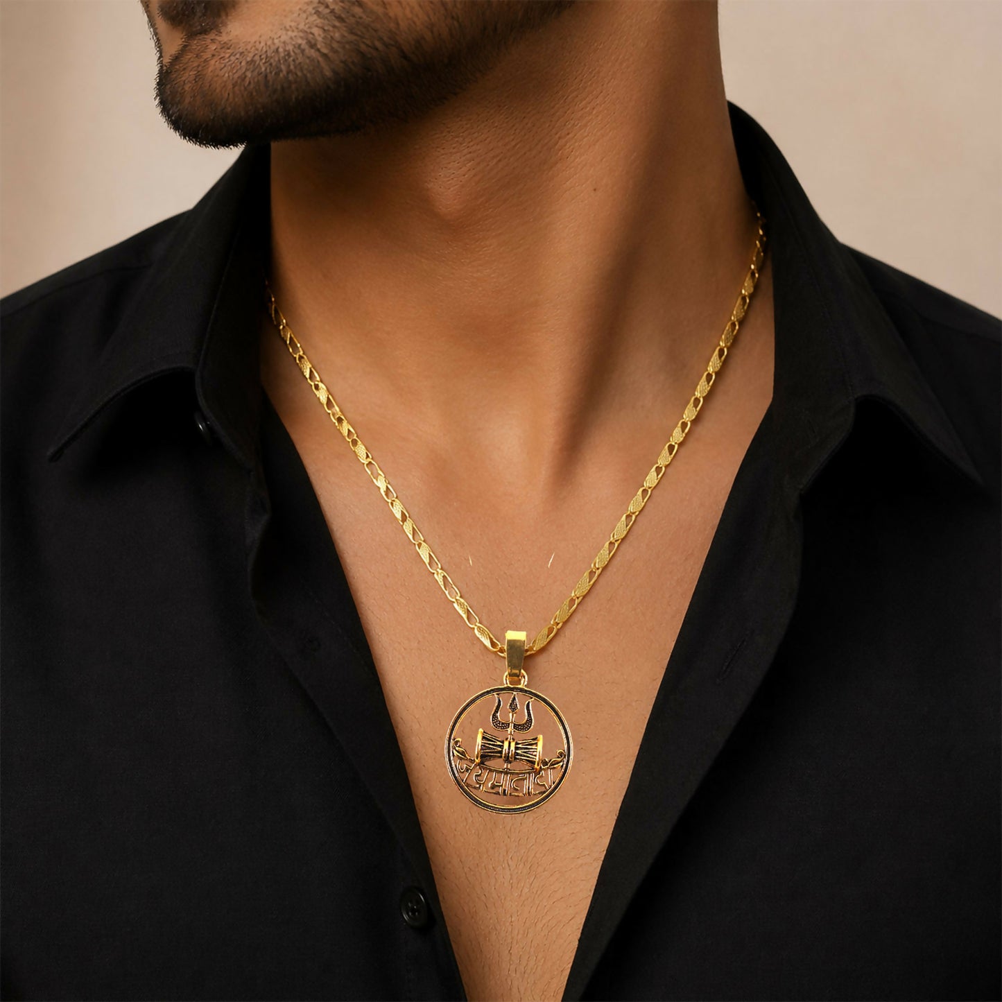 Elegant gold finish pendant chain with spiritual symbols for men & women