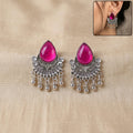Oxidized Silver-Plated Magenta Pink Pear Stone Earrings – Ethnic Charm