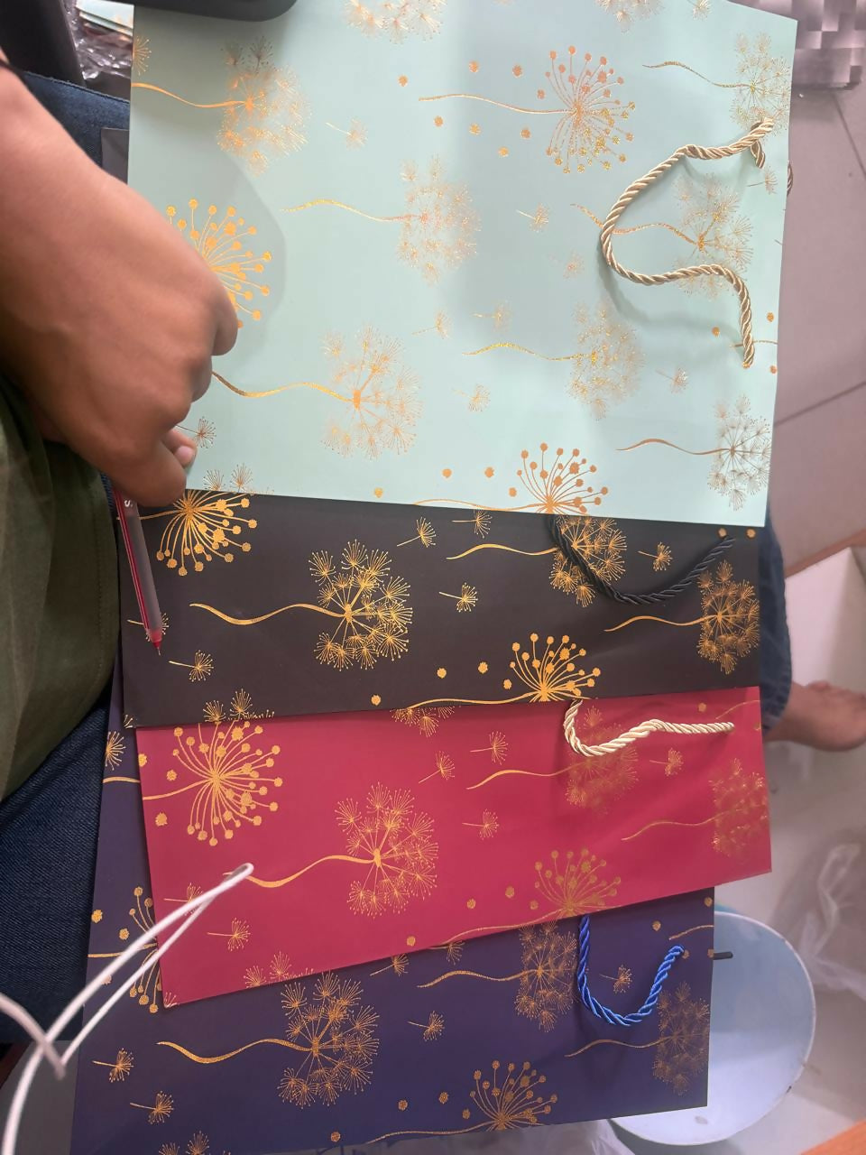 Premium Gold Floral Gift Bag with Handle Paper Carry Bag