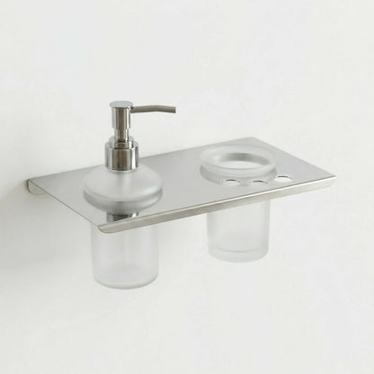 Premium Stainless Steel Wall Mounted Bathroom Shelf with Soap Dispenser & Toothbrush Holder
