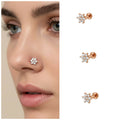 Rose Gold Plated Crystal Flower Labret Piercing – Elegant Nose Stud Combo Pack