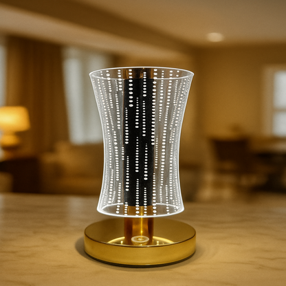 Luxury 3D Acrylic LED Table Lamp with Golden Base for Home Décor | Touch Sensor Night Lamp for Bedroom, Living Room & Hotels | Warm Light Decorative Bedside Lamp | Modern Festival & Gift Lighting for Home