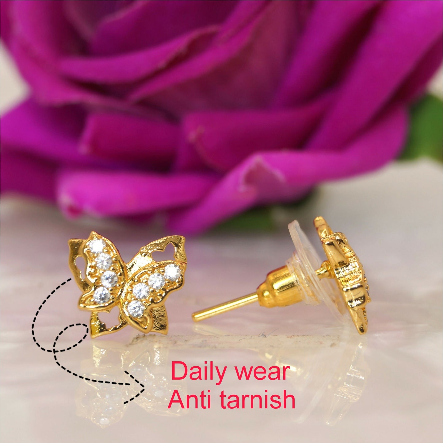 Gold & Diamond-Accented Butterfly Stud Earrings for women & girls