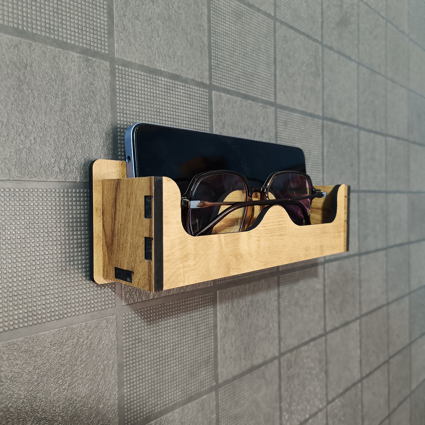 Wooden Wall Mounted Sunglasses Holder with Shelf for Glasses and Accessories