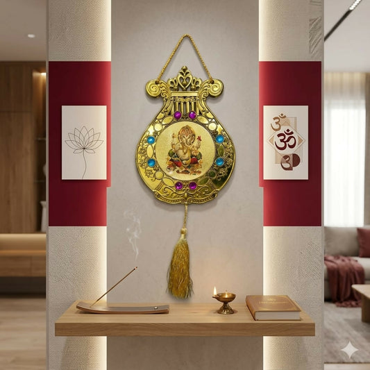 Golden Lord Ganesha Decorative Wall Hanging for Home Temple 1 Pc