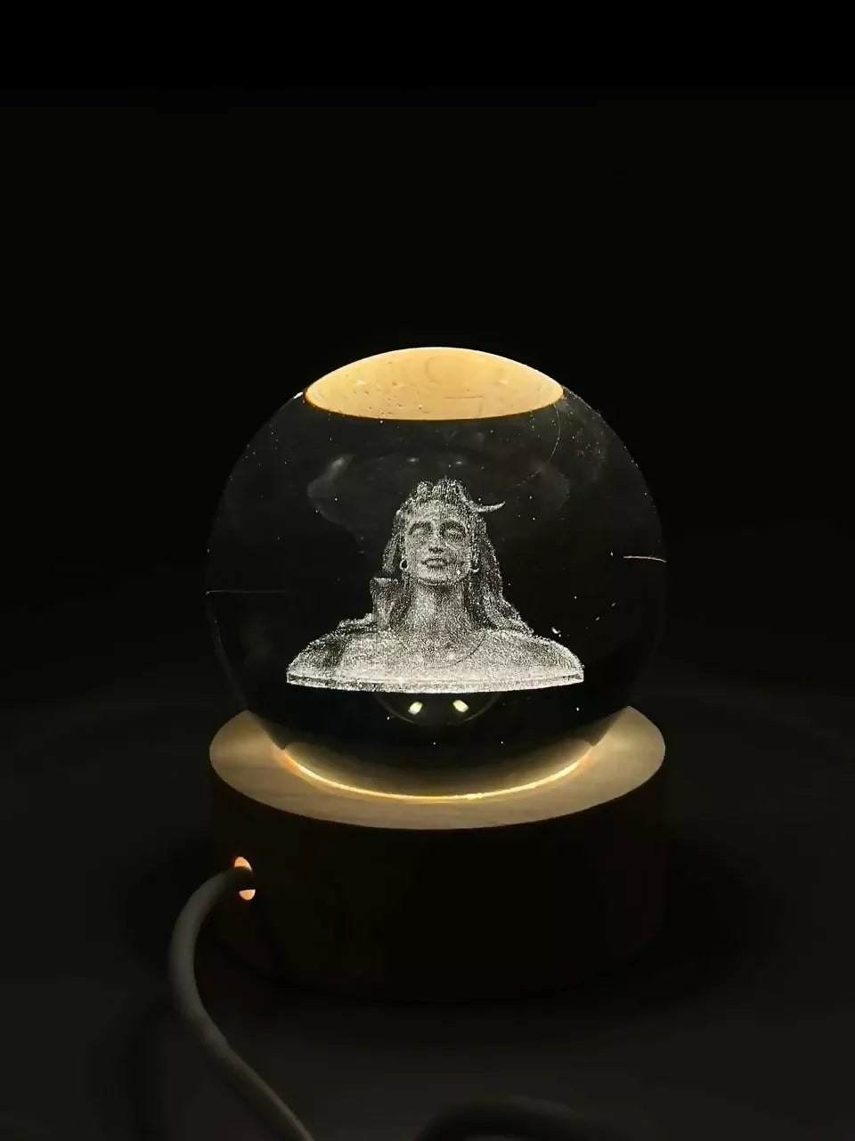 Wooden base of Adiyogi Shiva 3D crystal ball LED lamp